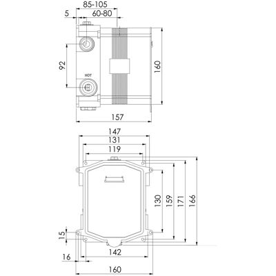 Corp de instalare încastrat universal - Pushtronic pentru 2-3 consumatori Corp de instalare încastrat universal - Pushtronic pentru 2-3 consumatori
