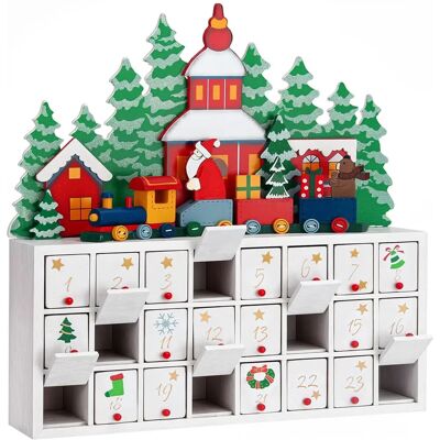 Calendrier de l'Avent en bois Spielwerk avec 24 tiroirs - Paysage - Publicité Calendrier de l'Avent en bois Spielwerk avec 24 tiroirs - Paysage - Publicité