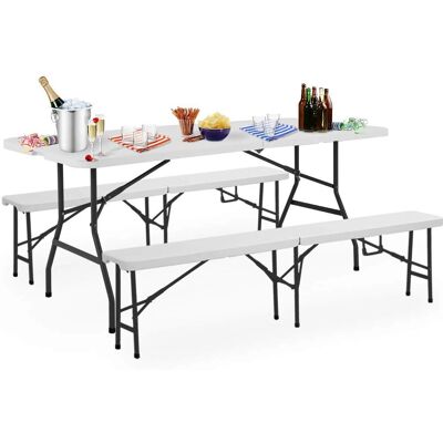 Casaria Table and Bench Set - Foldable for Indoor/Outdoor Use - 180x76x74cm Casaria Table and Bench Set - Foldable for Indoor/Outdoor Use - 180x76x74cm