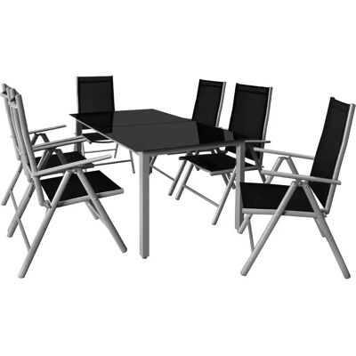 Casaria Gartenmöbel-Set - Aluminium Tisch mit Sicherheitsglas, 6 Stühle, Verstellbar, Wetterfest Casaria Gartenmöbel-Set - Aluminium Tisch mit Sicherheitsglas, 6 Stühle, Verstellbar, Wetterfest