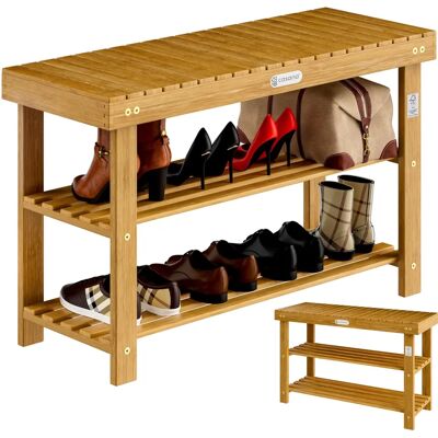 Casaria - Wooden Shoe Rack with Bench - Brown - 3 Shelves - Up to 160 Kg Casaria - Wooden Shoe Rack with Bench - Brown - 3 Shelves - Up to 160 Kg