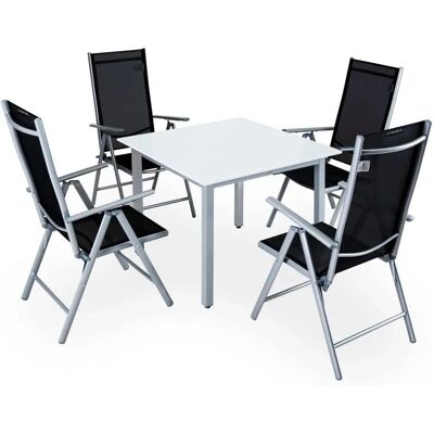 Casaria - Garden Set Bern - Aluminum, 90x90cm, Foldable Chairs, Tempered Glass Table - Garden Furniture Casaria - Garden Set Bern - Aluminum, 90x90cm, Foldable Chairs, Tempered Glass Table - Garden Furniture