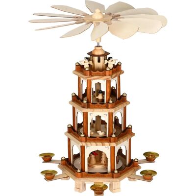 Spielwerk Weihnachts-Pyramide - 4 Ebenen mit Figuren - Holz Natur - Weihnachtsdeko Spielwerk Weihnachts-Pyramide - 4 Ebenen mit Figuren - Holz Natur - Weihnachtsdeko