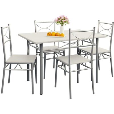 Casaria - Modern Dining Set with 4 Chairs - White Casaria - Modern Dining Set with 4 Chairs - White