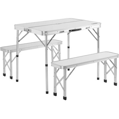 Casaria Tragbares Camping-Set mit Tisch und Bänken - Garten, Weiß Casaria Tragbares Camping-Set mit Tisch und Bänken - Garten, Weiß