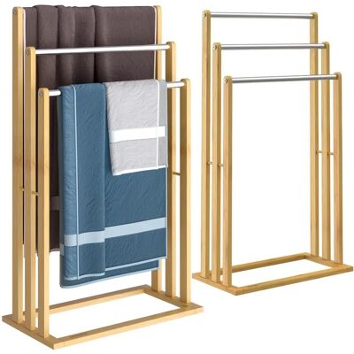 Casaria Set di 2 Porta Asciugamani in Bambù con 3 Barre in Acciaio Inox - 46x24x84cm - Bagno Casaria Set di 2 Porta Asciugamani in Bambù con 3 Barre in Acciaio Inox - 46x24x84cm - Bagno