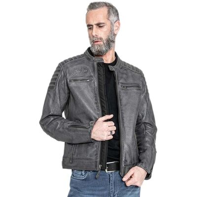 Veste en Cuir Storm John Doe - Perforée, Gris, Certifiée AA - Publicité Veste en Cuir Storm John Doe - Perforée, Gris, Certifiée AA - Publicité