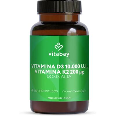 Vitabay Vitamina D3 10.000 IU + Vitamina K2 200mcg MK7 - 180 Compresse Vitabay Vitamina D3 10.000 IU + Vitamina K2 200mcg MK7 - 180 Compresse
