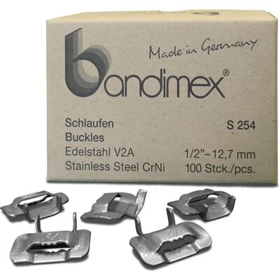 Bandimex Edelstahl 1/2 Zoll Schlaufen - Packung 100 Stück Bandimex Edelstahl 1/2 Zoll Schlaufen - Packung 100 Stück