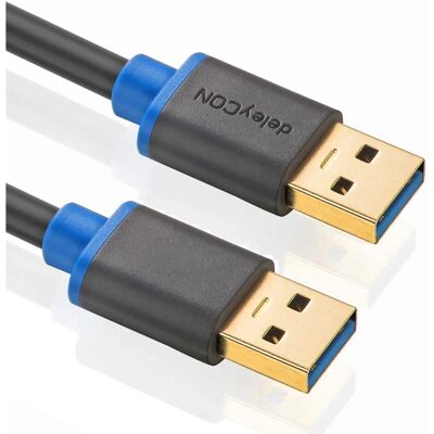 deleyCON - USB 3.0 A-A Cable - Preto/Azul - USB Cable deleyCON - USB 3.0 A-A Cable - Preto/Azul - USB Cable