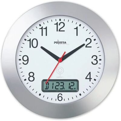 PEWETA Relógio de Parede Sem Fio - 30cm Plástico Prateado PEWETA Relógio de Parede Sem Fio - 30cm Plástico Prateado