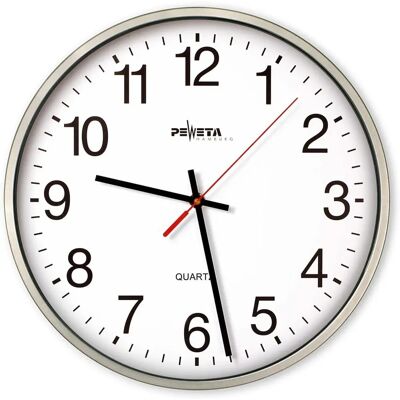 PEWETA Wanduhr - Quarzuhr, 25cm, Weiß Silber PEWETA Wanduhr - Quarzuhr, 25cm, Weiß Silber