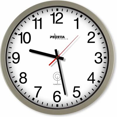PEWETA Silber Wanduhr - Funkuhr, 35cm PEWETA Silber Wanduhr - Funkuhr, 35cm