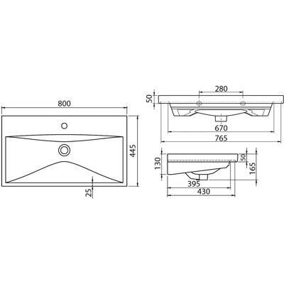 Megabad Profi Collection Plana 2.0 wastafel - Met 1 kraangat voor kraan, Met overloop Megabad Profi Collection Plana 2.0 wastafel - Met 1 kraangat voor kraan, Met overloop