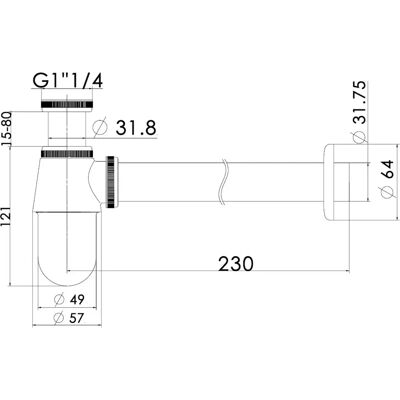 Kronenbach Tassensiphon - Wandrosette 6,4cm - Eintauchrohr 8cm - Verstellbereich 1,5-8cm - Max 23cm Wandabstand - 5/4" universal Kronenbach Tassensiphon - Wandrosette 6,4cm - Eintauchrohr 8cm - Verstellbereich 1,5-8cm - Max 23cm Wandabstand - 5/4" universal