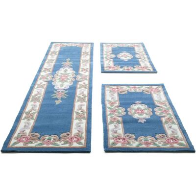 THEKO Ming Teppich - U-förmig, 3-delar, blau, handgefertigt, blumig, orientalisch THEKO Ming Teppich - U-förmig, 3-delar, blau, handgefertigt, blumig, orientalisch