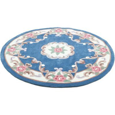 THEKO Ming Teppich - 190cm Rund Blau Blumen Orientalisch Handgefertigt THEKO Ming Teppich - 190cm Rund Blau Blumen Orientalisch Handgefertigt