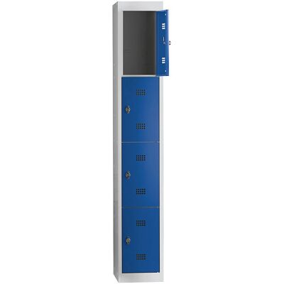 Wolf Stahl Schmale Schrank - 4 Fächer, Basic, Hellgrau / Blau Wolf Stahl Schmale Schrank - 4 Fächer, Basic, Hellgrau / Blau