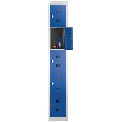 Wolf Stahlschrank - 5 Fächer - Modularer Ausbau - Hellgrau / Enzianblau Wolf Stahlschrank - 5 Fächer - Modularer Ausbau - Hellgrau / Enzianblau