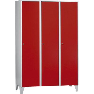 Armadio spogliatoio Wolf - 3 compartimenti, Acciaio, RAL 3000 Armadio spogliatoio Wolf - 3 compartimenti, Acciaio, RAL 3000