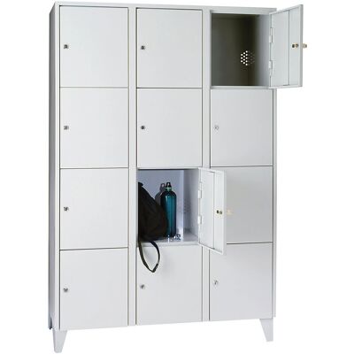 Armadio di stoccaggio con serratura - 12 scomparti - Grigio chiaro RAL 7035 Armadio di stoccaggio con serratura - 12 scomparti - Grigio chiaro RAL 7035