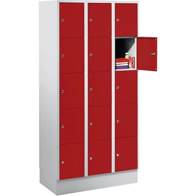 Armadio in acciaio con 15 scomparti e lucchetto - Grigio chiaro / Rosso Armadio in acciaio con 15 scomparti e lucchetto - Grigio chiaro / Rosso
