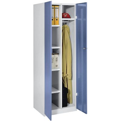 Armadio in acciaio Wolf - 600mm, 4 mensole, 1 guardaroba, porte blu Armadio in acciaio Wolf - 600mm, 4 mensole, 1 guardaroba, porte blu