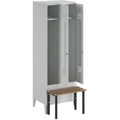 Armadio in acciaio grigio chiaro con panca - Modello Wolf Armadio in acciaio grigio chiaro con panca - Modello Wolf