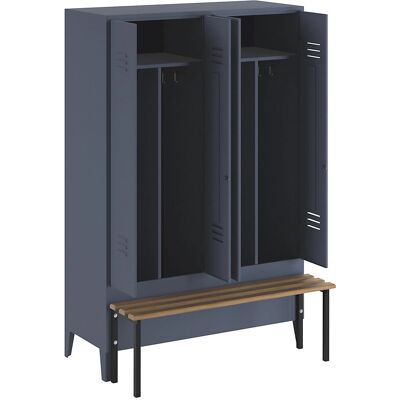 Armadio in acciaio Wolf con panca - 2 scomparti - grigio azzurro Armadio in acciaio Wolf con panca - 2 scomparti - grigio azzurro