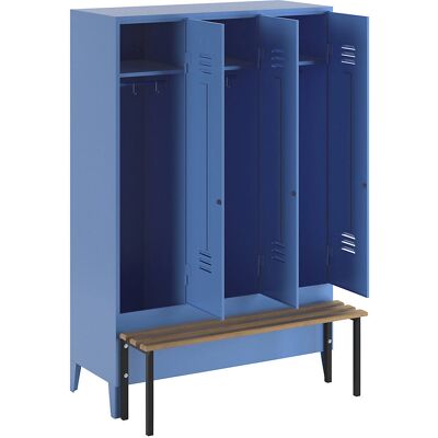 Armadio in acciaio Wolf con panca anteriore - 3 compartimenti, blu chiaro, Modello BERLIN Armadio in acciaio Wolf con panca anteriore - 3 compartimenti, blu chiaro, Modello BERLIN