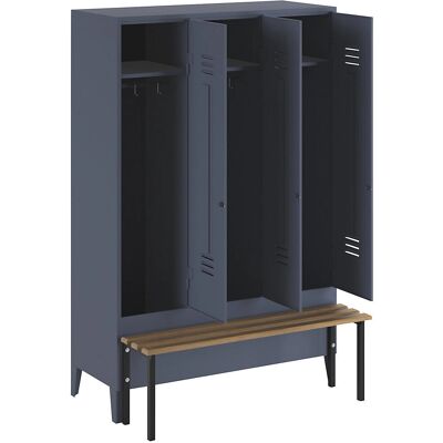 Armadio Wolf con Panchina - 3 Compartimenti, Grigio Chiaro - Armadietto Armadio Wolf con Panchina - 3 Compartimenti, Grigio Chiaro - Armadietto