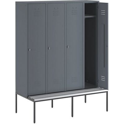Spogliatoio Wolf con 4 scomparti - Acciaio, 400mm, Grigio blu Spogliatoio Wolf con 4 scomparti - Acciaio, 400mm, Grigio blu