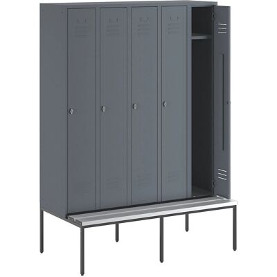 Armadio Wolf con Panchina - 5 Compartimenti, Acciaio, Grigio Azzurro Armadio Wolf con Panchina - 5 Compartimenti, Acciaio, Grigio Azzurro