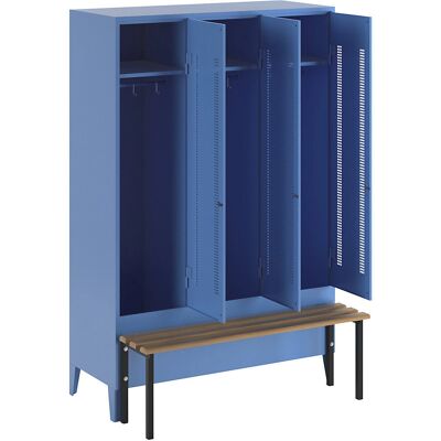 Armadio in acciaio Wolf con panca, 3 compartimenti, Blu chiaro RAL 5012 - Armadietto Armadio in acciaio Wolf con panca, 3 compartimenti, Blu chiaro RAL 5012 - Armadietto