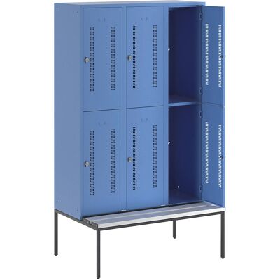Armadio di altezza media Wolf - 6 scomparti - Porta in lamiera forata - Include panca - Azzurro chiaro Armadio di altezza media Wolf - 6 scomparti - Porta in lamiera forata - Include panca - Azzurro chiaro
