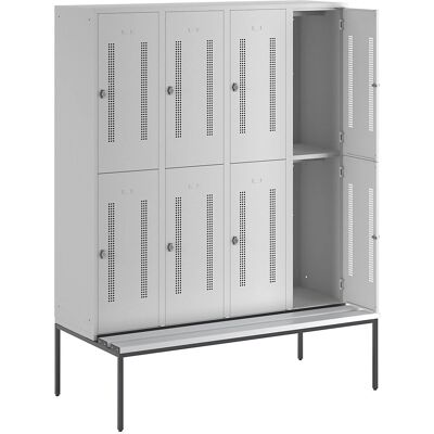 Wolf Armadio di altezza media - 8 scomparti - Porte in acciaio perforato - Grigio chiaro Wolf Armadio di altezza media - 8 scomparti - Porte in acciaio perforato - Grigio chiaro
