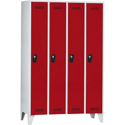 Armadio spogliatoio Wolf - Grigio chiaro / Rosso vivo - 4 sezioni Armadio spogliatoio Wolf - Grigio chiaro / Rosso vivo - 4 sezioni
