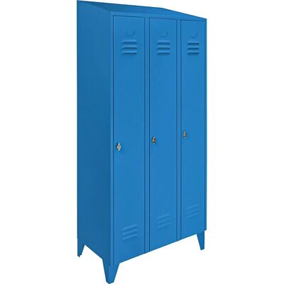 Wolf Stahlschrank - Hellblau, Schrägdach, 3 Fächer Wolf Stahlschrank - Hellblau, Schrägdach, 3 Fächer
