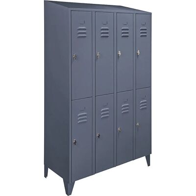 Armadio in acciaio Wolf - 8 scomparti, Tetto inclinato, Grigio azzurro Armadio in acciaio Wolf - 8 scomparti, Tetto inclinato, Grigio azzurro