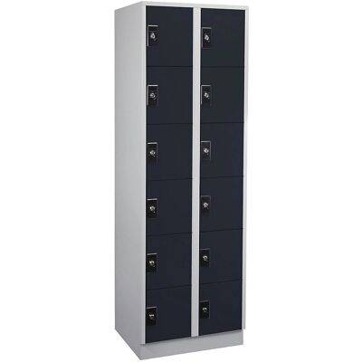 Wolf Schließbarer Stahlspind - 2 Module, 6 Fächer - Hellgrau / Anthrazit - Schrank Wolf Schließbarer Stahlspind - 2 Module, 6 Fächer - Hellgrau / Anthrazit - Schrank
