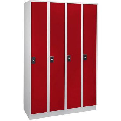 Armadio Wolf - 4 scomparti, acciaio, grigio chiaro / rosso fuoco Armadio Wolf - 4 scomparti, acciaio, grigio chiaro / rosso fuoco