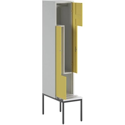 Armario de vestuario Wolf Z con asiento - 2 compartimentos - RAL 9016 Armario de vestuario Wolf Z con asiento - 2 compartimentos - RAL 9016