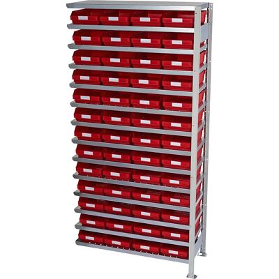 STEMO Verstellbares Regal mit 52 roten Boxen - Kleinteileregal STEMO Verstellbares Regal mit 52 roten Boxen - Kleinteileregal