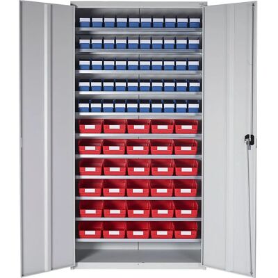 STEMO Stahlschrank - Mit 50 blauen & 30 roten Boxen, abschließbar STEMO Stahlschrank - Mit 50 blauen & 30 roten Boxen, abschließbar
