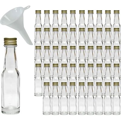MIKKEN Mini Bouteilles en Verre - 50 x 20ml avec Caps Dorés & Entonnoir MIKKEN Mini Bouteilles en Verre - 50 x 20ml avec Caps Dorés & Entonnoir