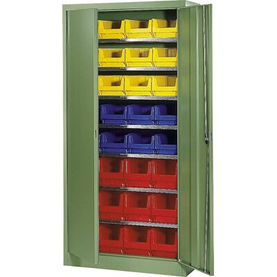 Mauser Lager-Schrank - Resedagrün, 7 Regale, 32 Boxen Mauser Lager-Schrank - Resedagrün, 7 Regale, 32 Boxen