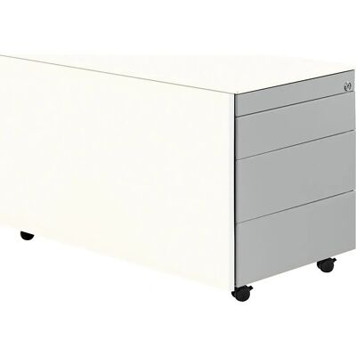 Mauser Stahl Schubladenschrank - 520x800mm, 3 Schubladen, Weiß & Silber Mauser Stahl Schubladenschrank - 520x800mm, 3 Schubladen, Weiß & Silber