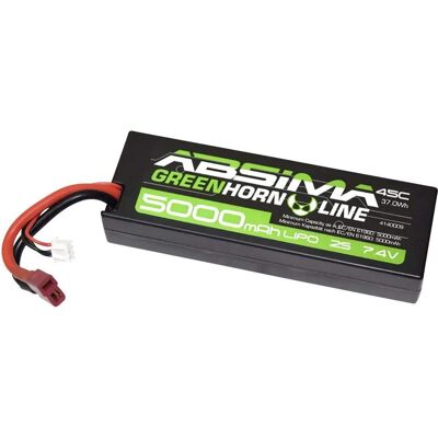 Pack de batterie Absima - 7.4V 5000mAh LiPo - Système T boîtier rigide - Publicité Pack de batterie Absima - 7.4V 5000mAh LiPo - Système T boîtier rigide - Publicité
