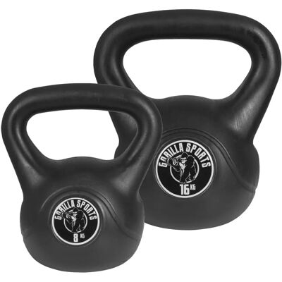 Ensemble de kettlebells Gorilla Sports - 8kg 16kg - Équipement de fitness - Publicité Ensemble de kettlebells Gorilla Sports - 8kg 16kg - Équipement de fitness - Publicité