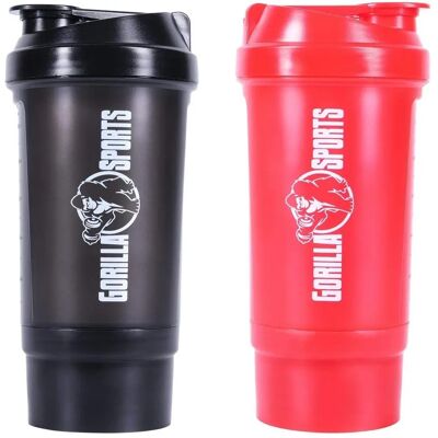 Gorilla Sports Svart 500ml shaker med pulverfack - Shaker Gorilla Sports Svart 500ml shaker med pulverfack - Shaker